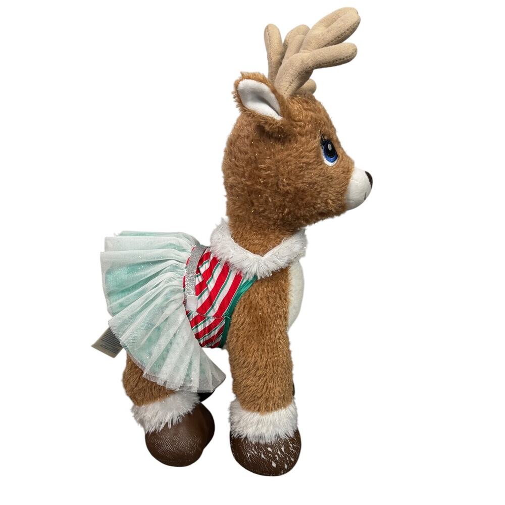 Build-A-Bear Christmas Reindeer Plush Blue Eyes Peppermint Dress Holiday BABW